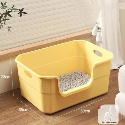 Uplifted Finds Extra Large Semi Enclosed Open Cat Litter Box yellow 42 Cm