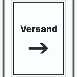 HB-Druck Versand Aufkleber mit Text und Richtungspfeil rechts Lieferung shipping hochkant A4 (210x297mm)