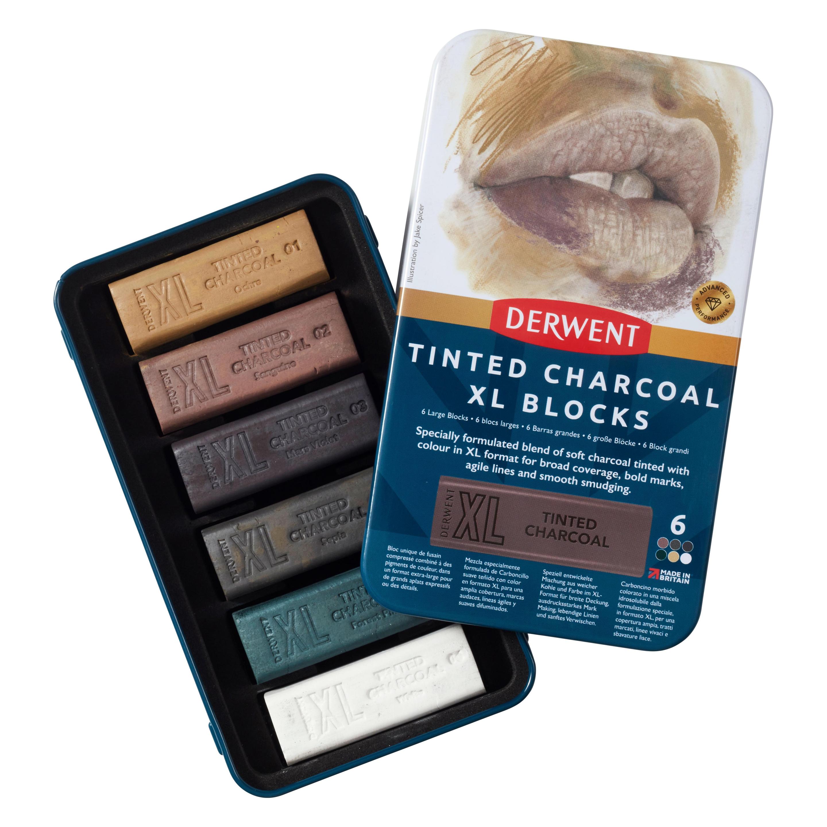 Derwent Tinted Charcoal Xl Blocks Tin Of 6 (601057) (6x) (601057)