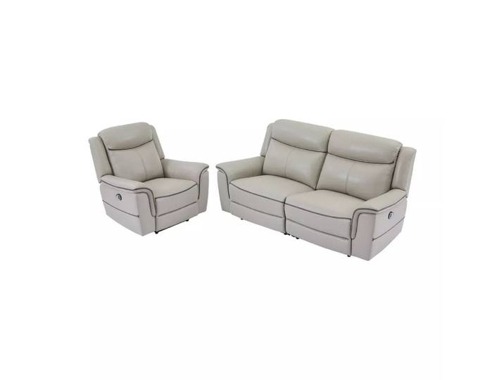 Vente-unique - Relaxsofa 3-Sitzer & Relaxsessel elektrisch - Leder - Hellgrau - ADELIO, One Size