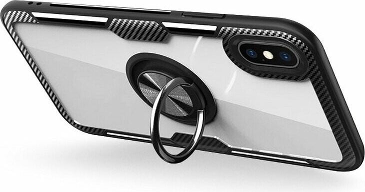 Cofi Premium telefoonhoesje voor Xiaomi Redmi Note 9, Carbon, Transparant met 360 graden draaibare ring en magnetische bumper