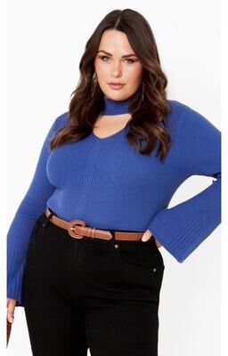 Plus Size Women's Zoe Ribbed Knit Sweater by Avenue in Petrol (Size 18/20)