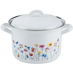 Kelomat Fleischtopf Country Flora mit Deckel Ø14cm 1 Liter Induktion, Pfanne + Kochtopf, Weiss