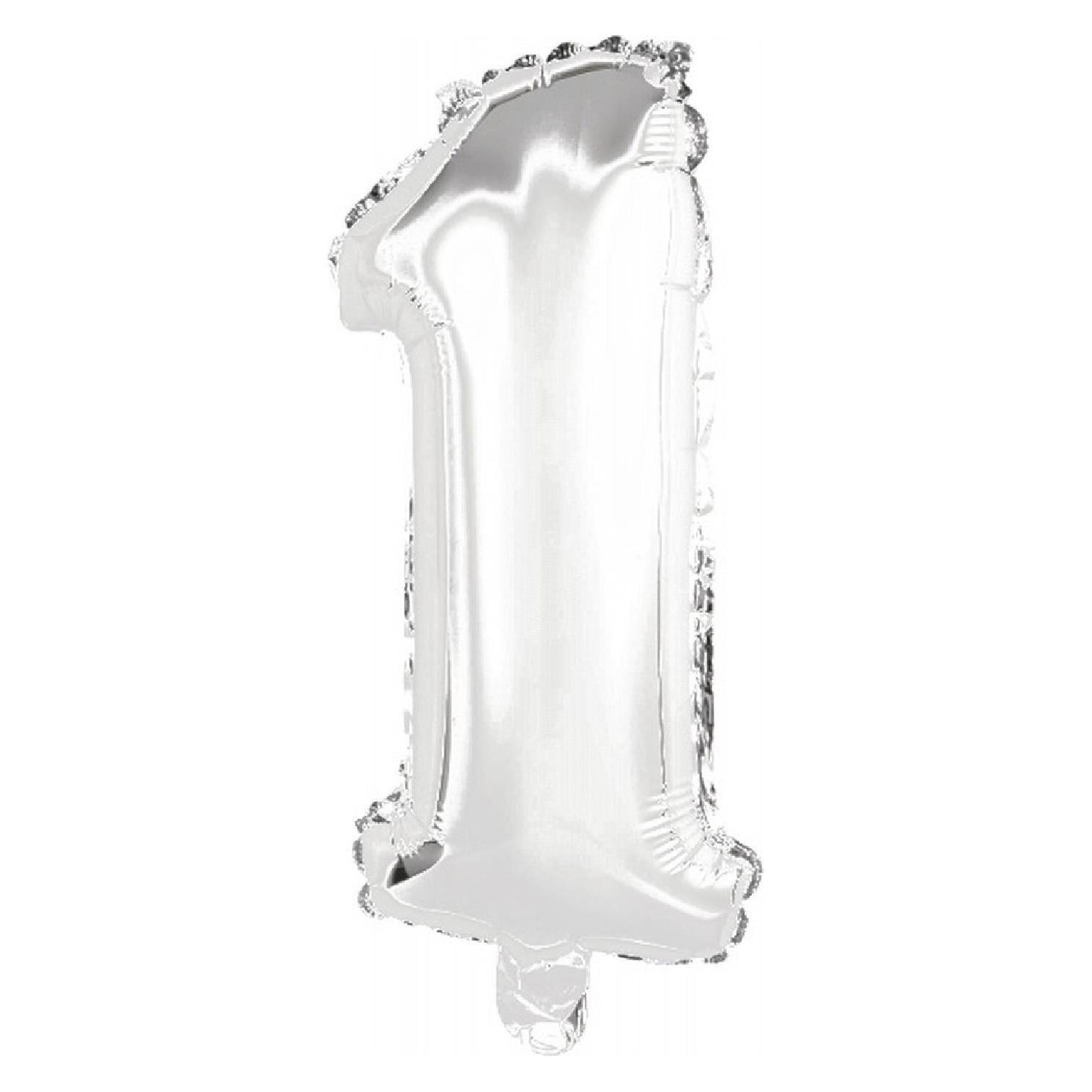 Amscan Silberfarbener Folienballon, Höhe 41cm Nummer 1 (1x) (9909669)