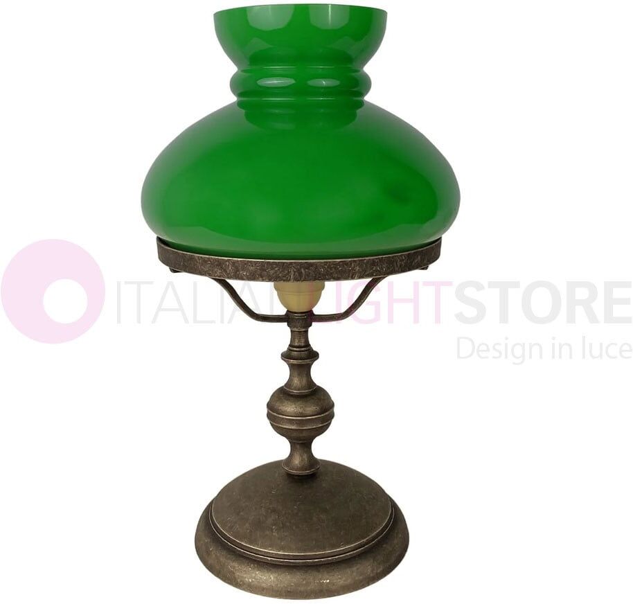 Old America Abat-Jour In Ottone Anticato Con Campana Verde O Ambra Stile Rustico Retrò - Verde
