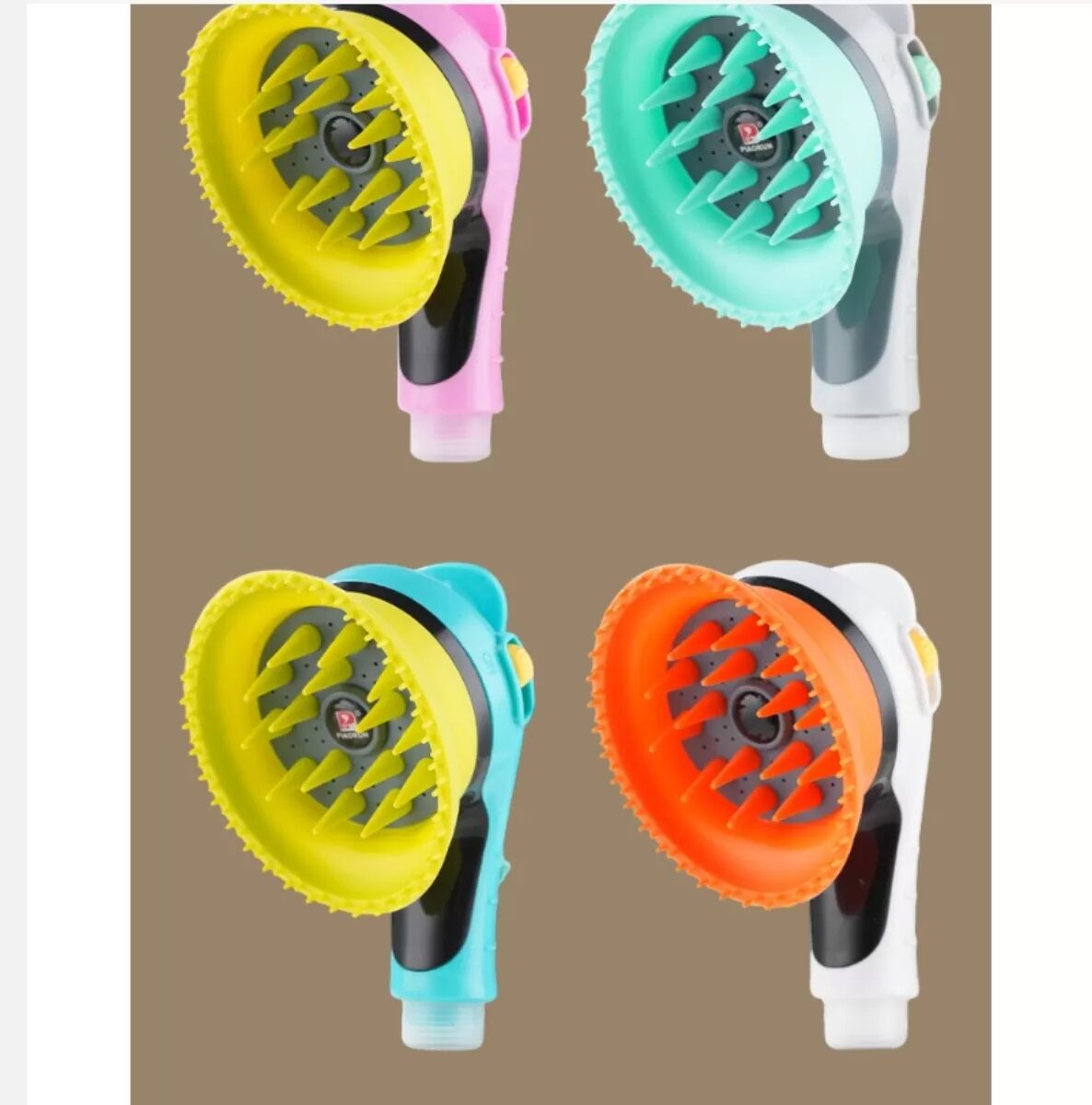 INF Brosse de bain massage 2-en-1 pour animaux - Pulvérisateur de douche portable avec dents de massage en silicone, outil de Blanc
