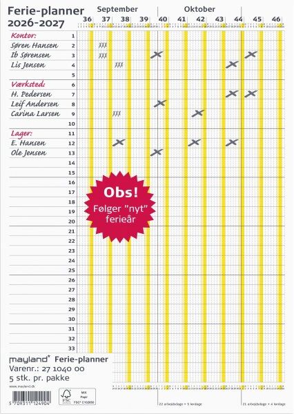 Mayland 2026/2027 Ferie Planner