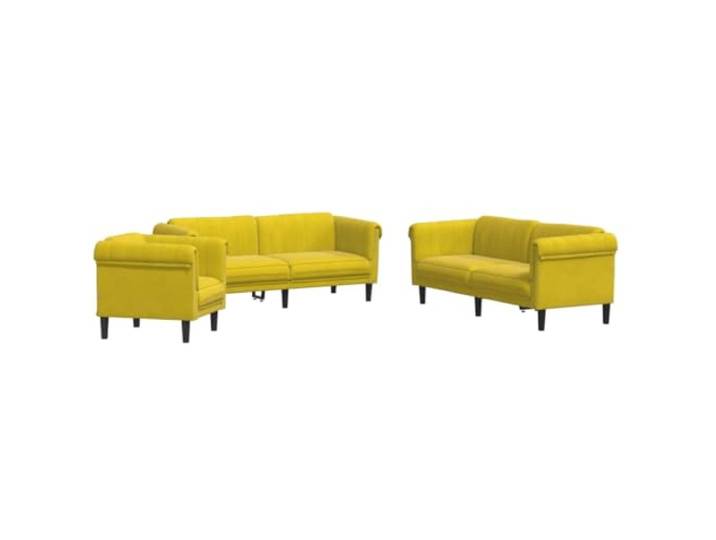 GHVBNMF 3-tlg. Sofagarnitur Samt Gelb Couch Set mit Sessel Elegant gepolsterte Sitzgruppe aus weichem Samt mit stabilen Holzbeinen für das Wohnzimmer. Bequem und stilvoll.