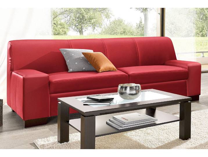 3-Sitzer DOMO COLLECTION Norma zeitlos, kubisch und elegant, komfortabel, flache Armlehnen , rot, B:212cm H:74cm T:85cm, Sofas, 3-Sitzer