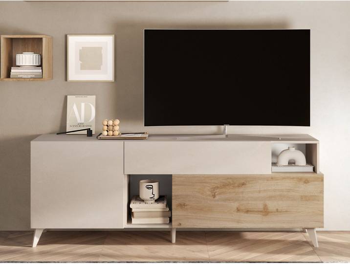 Meuble tv Monaco gris clair/chene - Basika