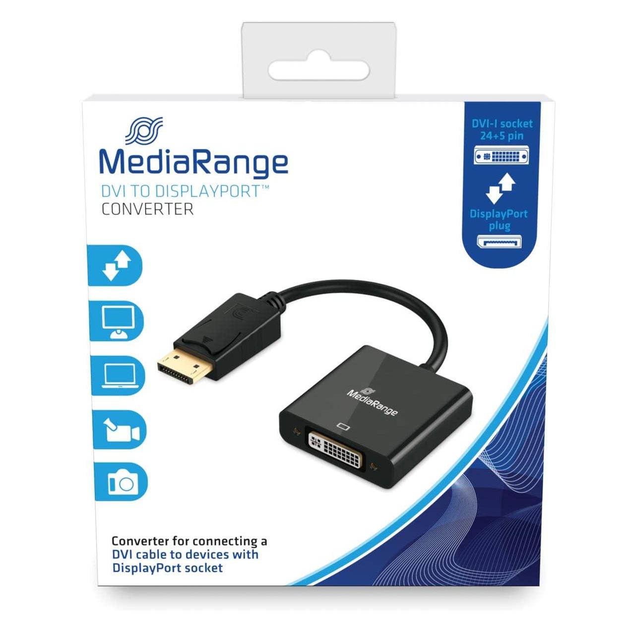 MediaRange DVI-I Buchse (24+5-polig)/ DP Stecker 15cm schwar (DVI, DisplayPort) (MRCS174)