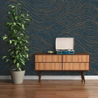 Vliestapete A.S. CRÉATION "Jade 2 3D-Tapete Mustertapete Metallic-Effekt 3D", blau (dunkelblau,gold), B:0,53m H:0,02m L:10,05m, Vlies, Tapeten, Vliestapete Grafik für Schlafzimmer Küche Wohnzimmer 3D Design modern