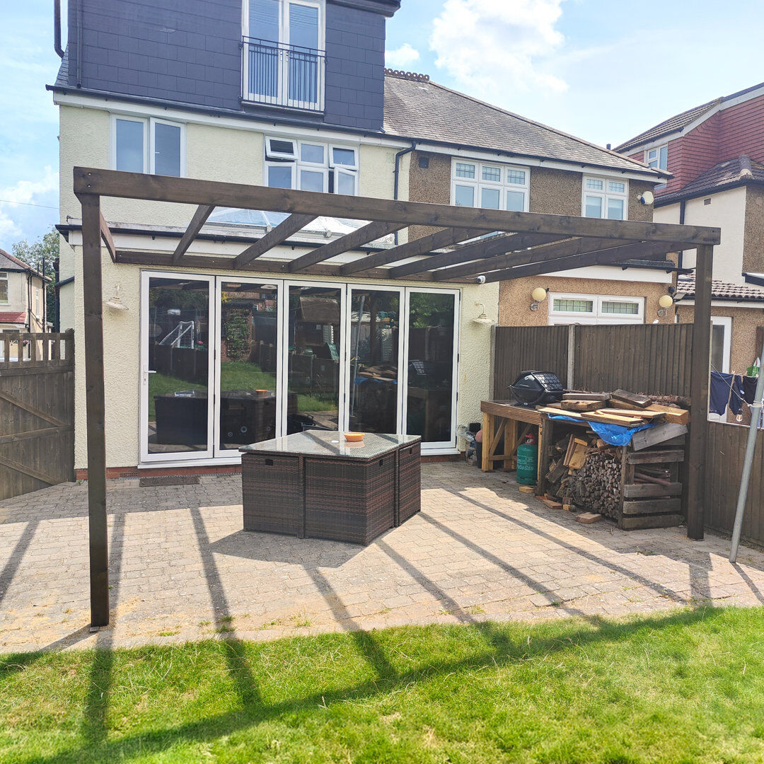 Dakota Fields Baudi Solid Wood Pergola Rustic Brown 10 ft x 6 ft