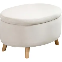 SITZBANK mit Stauraum, Oval Polsterbank mit Deckel, Bettbank mit Samtoptik Beige