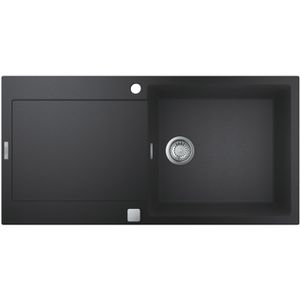 GROHE Spülbecken K500 31645AP0, Einzelbecken, schwarz, Auflagespüle aus Granit, mit Abtropffläche, 100 x 50 cm