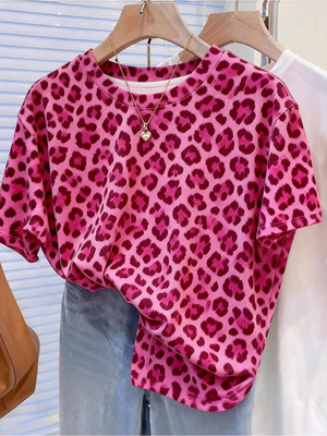 Universal Stock Wild Chic Leopard Print Women's T Shirt Oversized Animal Print Casual Summer Streetwear Tee e xxl
