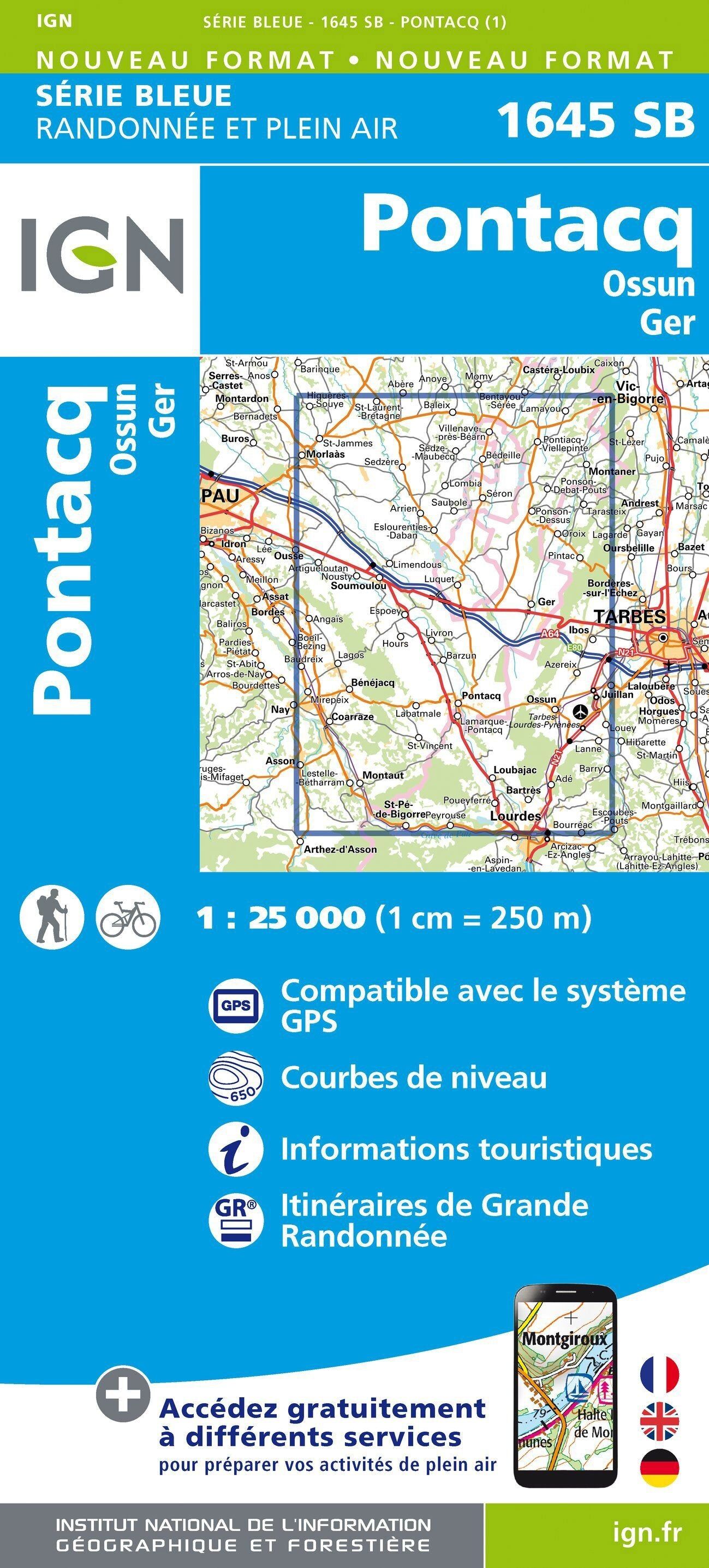 Carte de randonnée IGN Série Bleue n° 1645 - Pontacq, Ossun, Ger