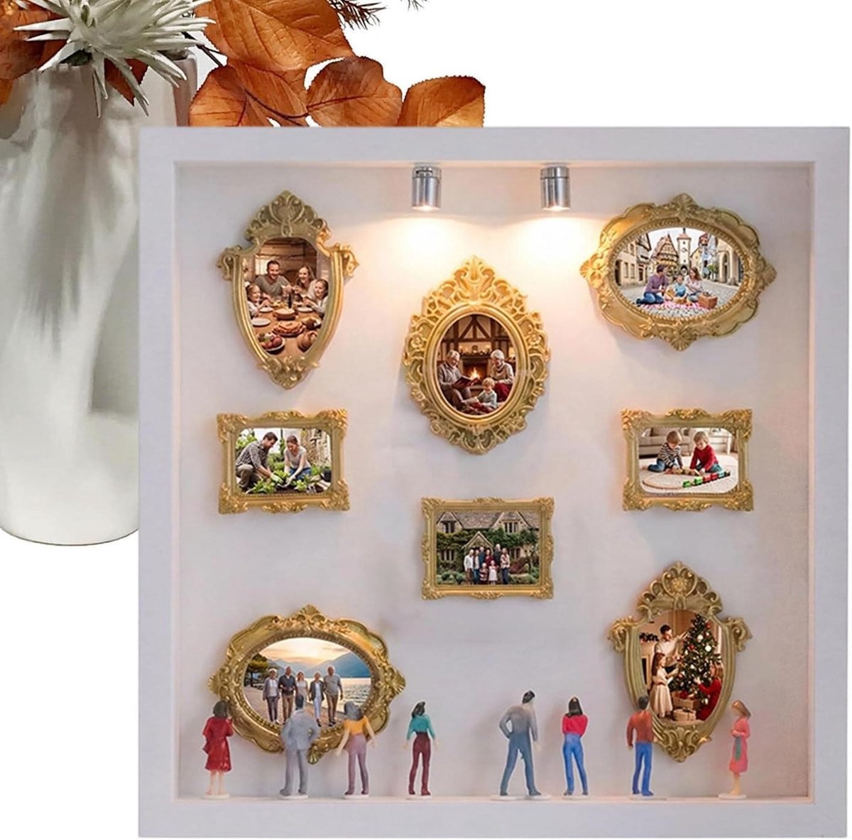 Mini museum schaduwdoos fotolijst met LED-verlichting - Wit - Breedte: 25,5 cm