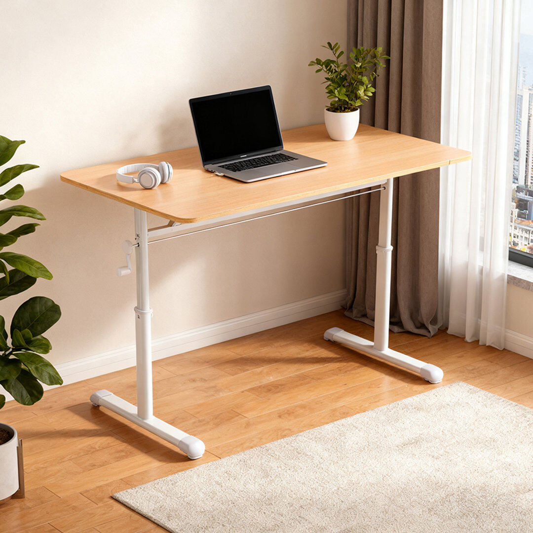 Brayden Studio MDF Steel Computer Desk Nature Wood 89.3cm H X 80cm W X 60cm D