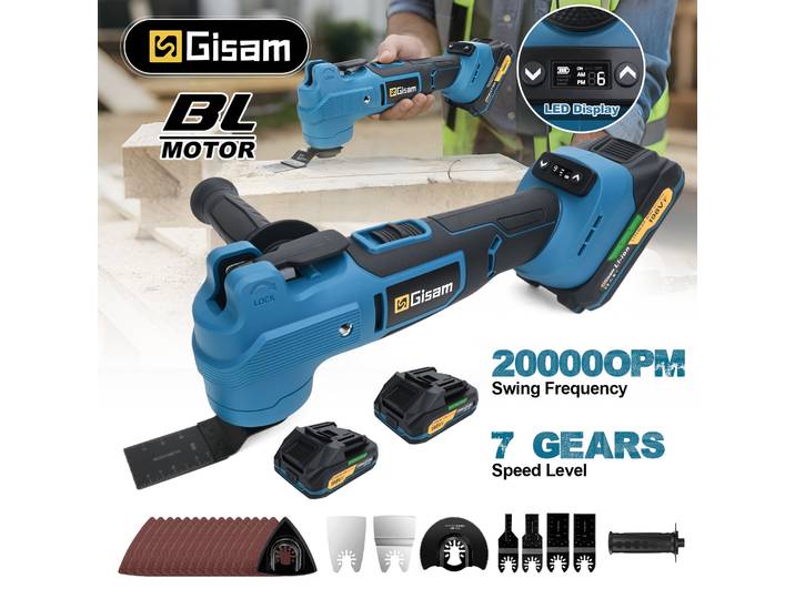 Outil multifonction oscillant sans balais Gisam 7Gear 20000OPM, scie électrique, polisseuse, outil de travail du bois pour batterie Makita 18V