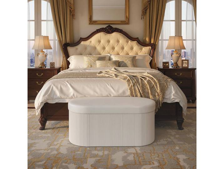 HOMCOM Banquette Rangement Pliable Velours Crème 76x38x35cm
