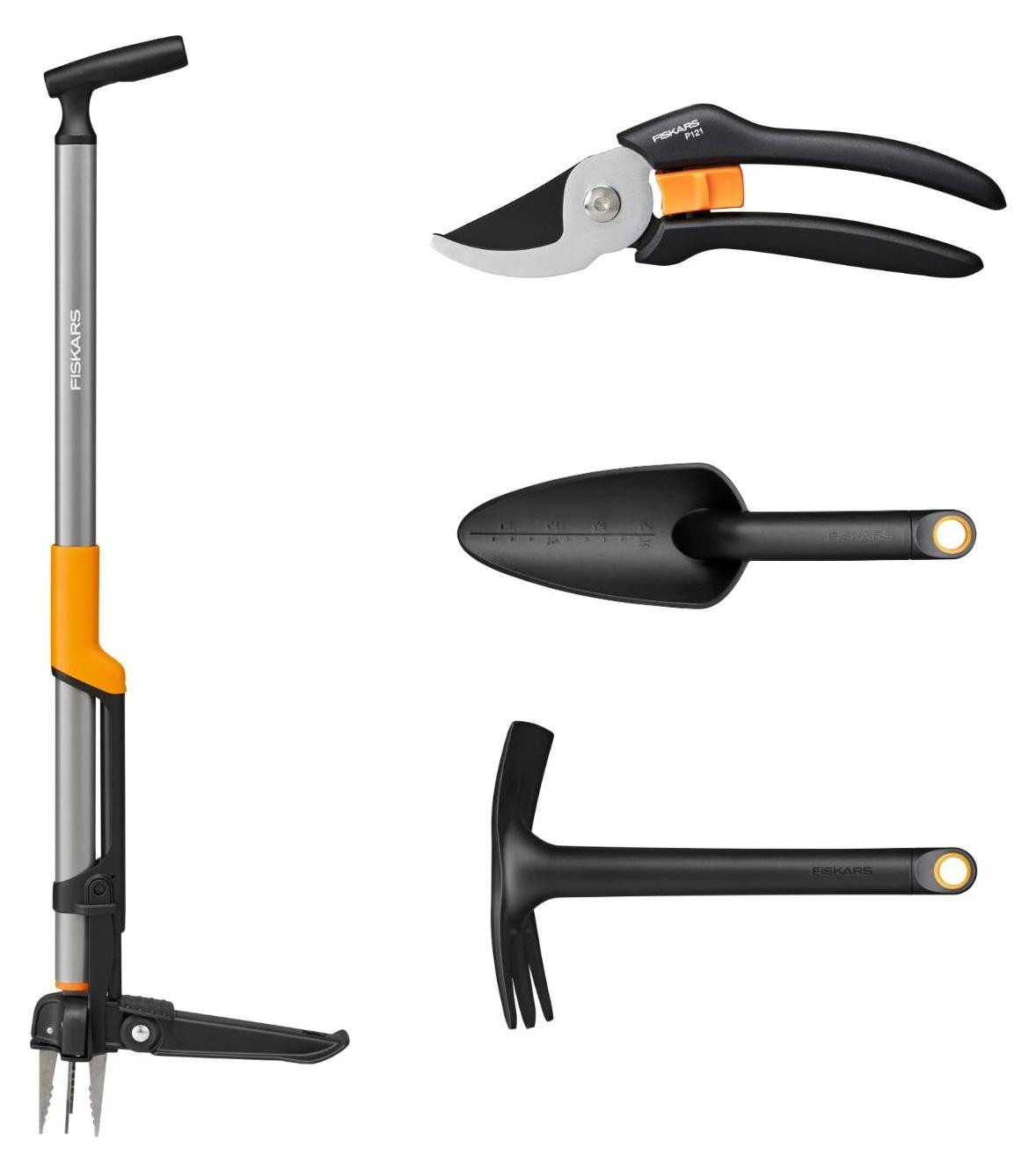 Fiskars Ergonomische tuingereedschapset, 4-delig, inclusief onkruidsteker en grashak