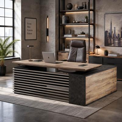 WESOME Modern Executive Standing Desk with Power Charging Station Storage File Cabinets 3 Drawers