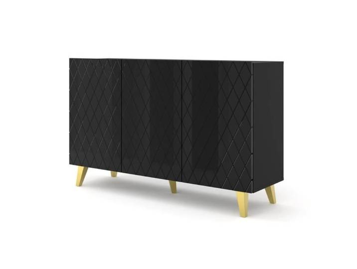 Commode DIUNA 145 cm buffet 3D avec pieds noir brillant