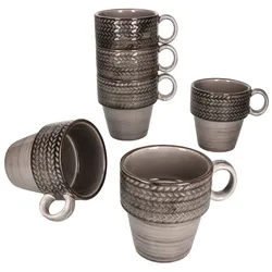 Mäser Prospero 6x Kaffeebecher 290ml braun Porzellantassen 6 Pers Tee Relief