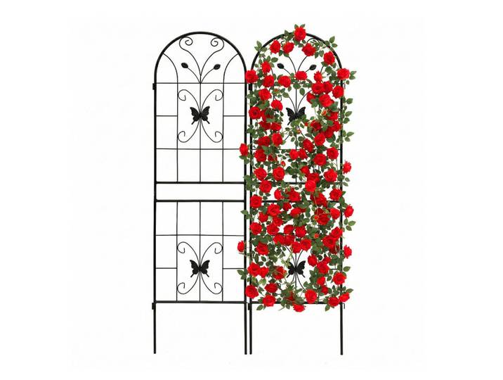 Relaxdays Rankgitter Schwarz 2er-Set Eisen 180x50 cm, Metall, 1.3x180x1.5 cm, Dekoration, Gartendeko, Rankgitter