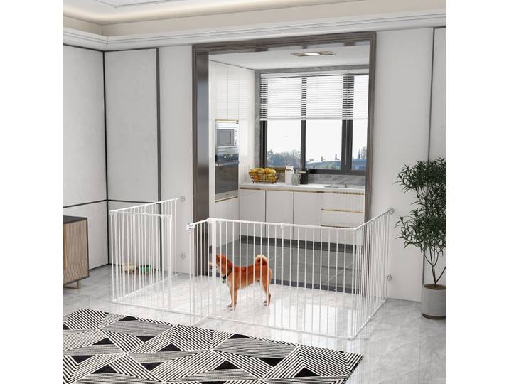 PawHut Barrière Chien 8 Panneaux Porte 90cm Blanc