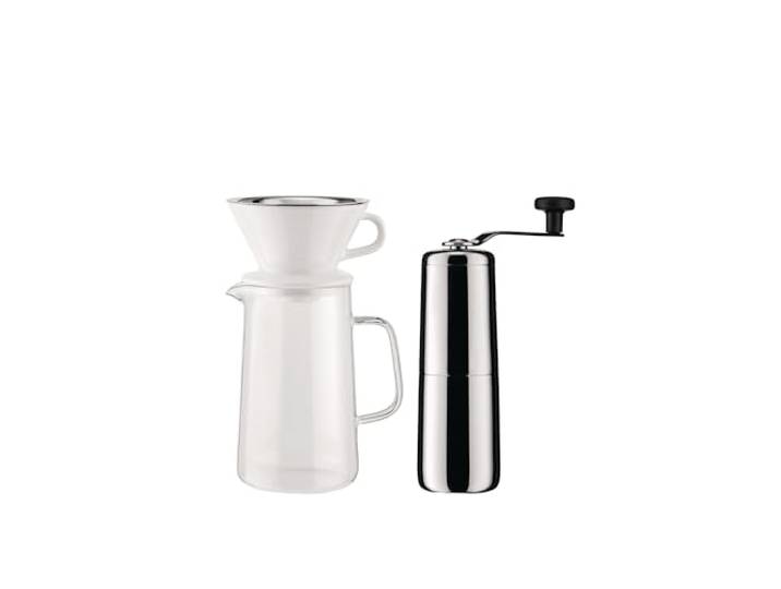 Alessi Slow coffee KT01SET - Design Slow Coffee-Set Bestehend aus Kaffeemühle aus Edelstahl 18/10, Kanne aus Pyrex-Glas, Filterhalter aus Porzellan und Netz-Filter aus Edelstahl 18/10