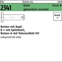 Bolzen ISO 2341 Kopf/Splintloch B 8x20x16,5 Stahl galv.verz. 100St.