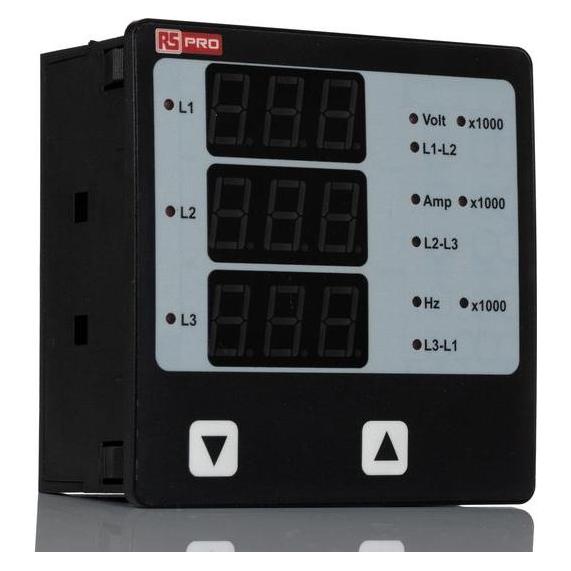 RS PRO Dig Multi Func Meter, 96x96, 3Ph, V A F (1365377)