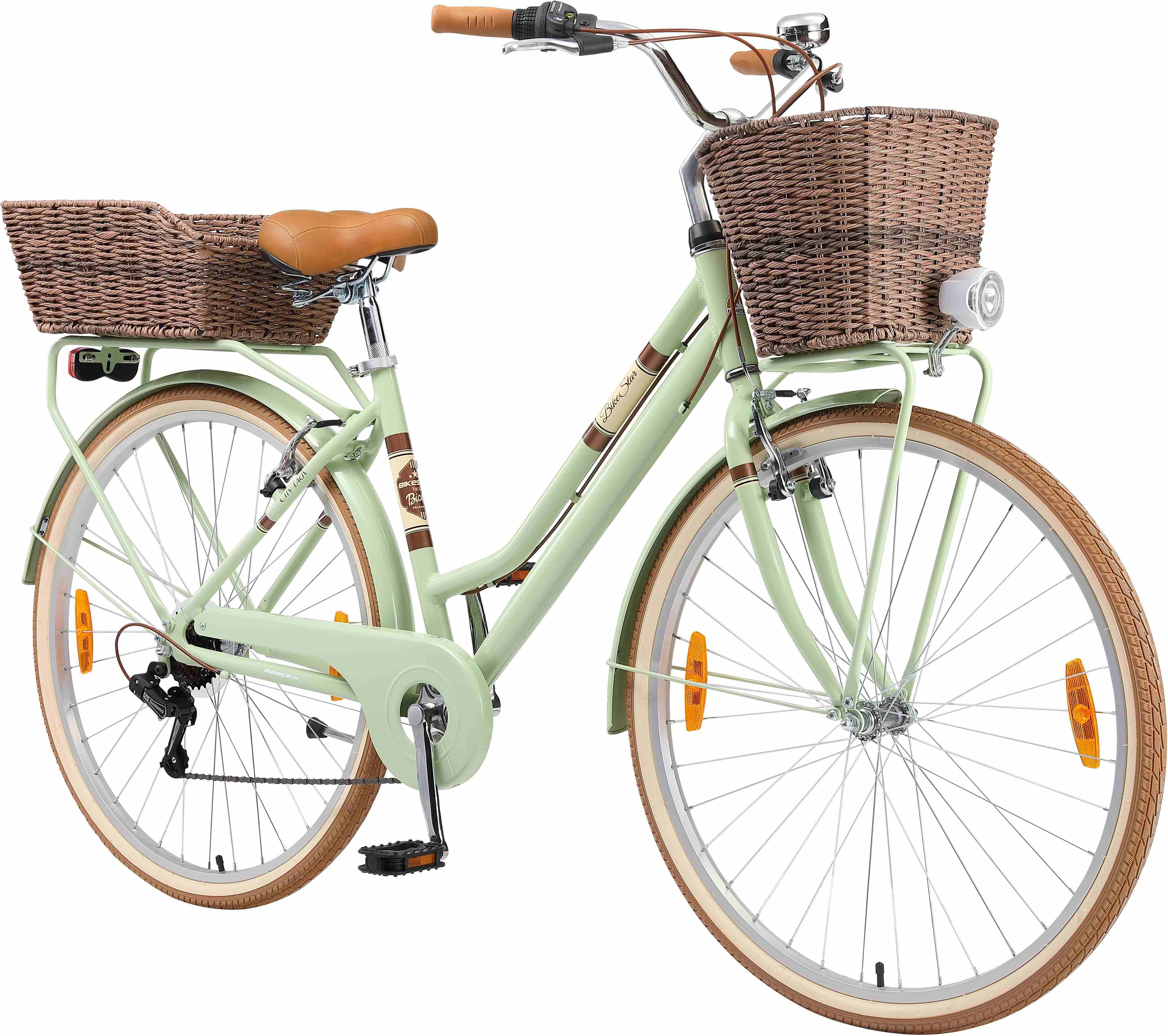 BIKESTAR City Stadt Fahrrad 28 Zoll | 18 Zoll Rahmen, 7 Gang Shimano Damen Holland Rad Retro Bike, V-Bremse, Gepäckträger | Mint