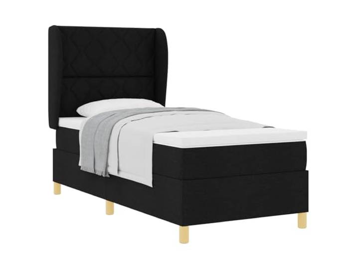KKgypkn Boxspringbett mit verstellbarem Kopfteil und mittelfester Matratze 200x100 cm, Schwarz, Stoffbezug aus Polyester, Holzwerkstoff und Kiefernholz