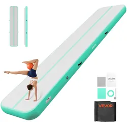 VEVOR Aufblasbare Gymnastikmatte 500x100x20 cm Airtrack-Turnmatte für Training, Wettkampfsport & Yoga, mit Rutschfester Oberfläche, 600-W-Elektroluftpumpe, Reparaturflicken, Düsen & Tasche, Mintgrün