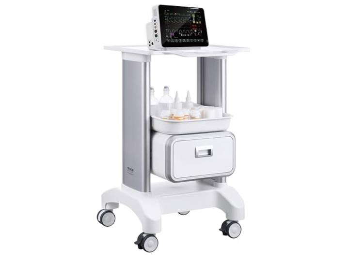 VEVOR Laborwagen Medizinwagen mit 1 Schublade und oberer Ablage, Rollbarer Laborwagen ABS Material, 50 kg belastbarer Servierwagen Medizinischer Wagen für Labor, Klinik, Krankenhaus, Salon, weiß