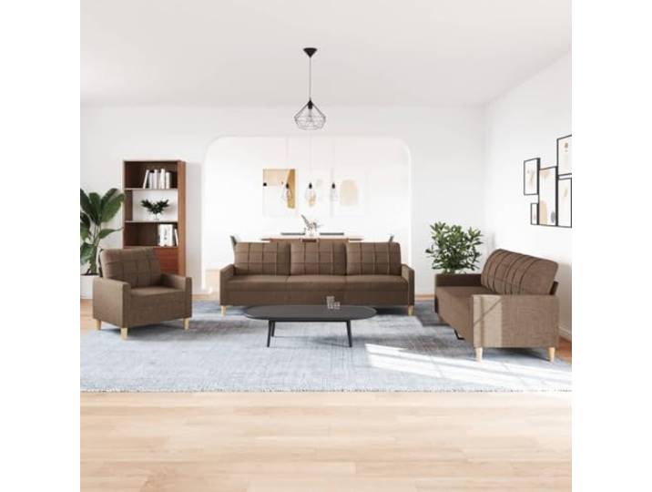 KTHLBRH Sofa-Set, 3-teilig, braun, Stoff aus Polyester Schaumstoff, Metallgestell, 1 Sofa, 1 2-Sitzer-Sofa, 1 3-Sitzer-Sofa