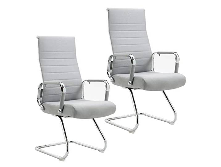 SVITA Office Comfort 2X Besucherstuhl Freischwinger-Stuhl mit Armlehne Konferenzstuhl ohne Rollen Armlehnstuhl Office-Stuhl Stoff Hellgrau