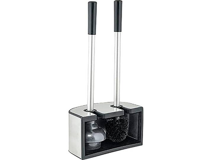 WC-Garnitur BISCHOF Kendo , silber (silber, schwarz), B:22cm H:49,3cm L:13cm, Edelstahl, Reinigungsbürsten, WC-Garnitur, Kompakt-Set, Hygienisches Silikon, 47cm XXL, Komfortlänge