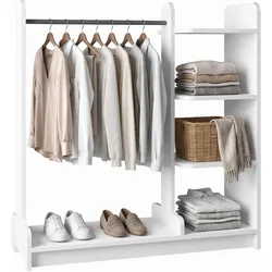 VCM, Garderobe + Kleiderstange, Holz Kleiderständer mit Regal Lempu L