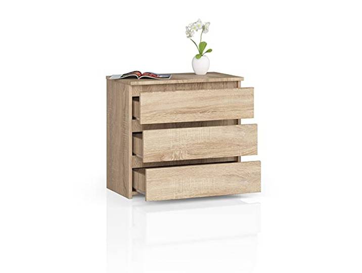 BDW Kommode mit 3 Schubladen, Sideboard, Multifunktionsschrank, Wohnzimmer, Esszimmer. Es Wird alle notwendigen Dinge unterbringen (Sonoma Eiche)