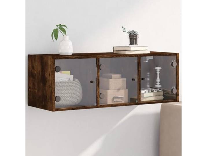 VIHHQGC Wandschrank mit Glastüren Räuchereiche 102x37x35 cm Holzwerkstoff, feuchtigkeitsresistent, mehrere Fächer, Wandmontage, Glastüren, Büro oder Wohnzimmer