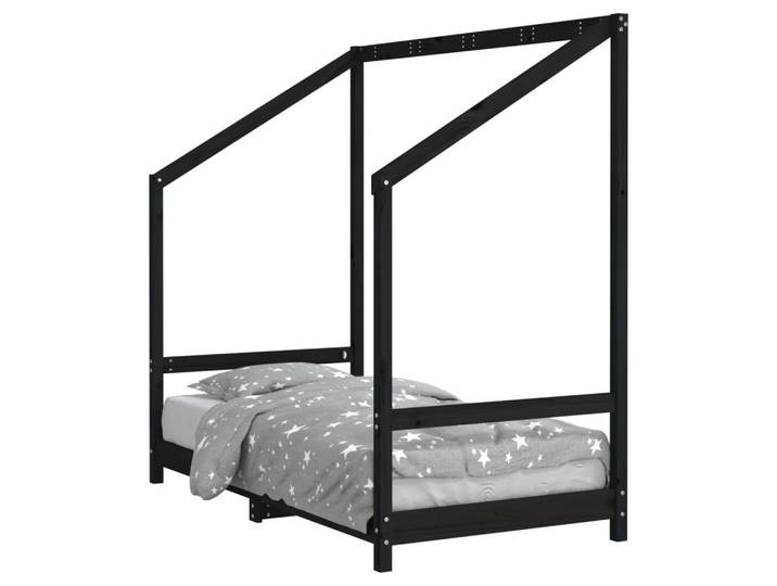 furnicato Kinderbett Massivholz 165,5 x 85,5 x 158 cm Schwarz (1-tlg), Vorhangrahmen für mehr Privatsphäre am Kindergestell für Kinderzimmer