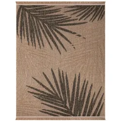 TT Home, Teppich, In-& Outdoor Teppich Wohnzimmer Wetterfest Balkon Boho Blattmotiv 3D Fransen (160 x 120 cm)