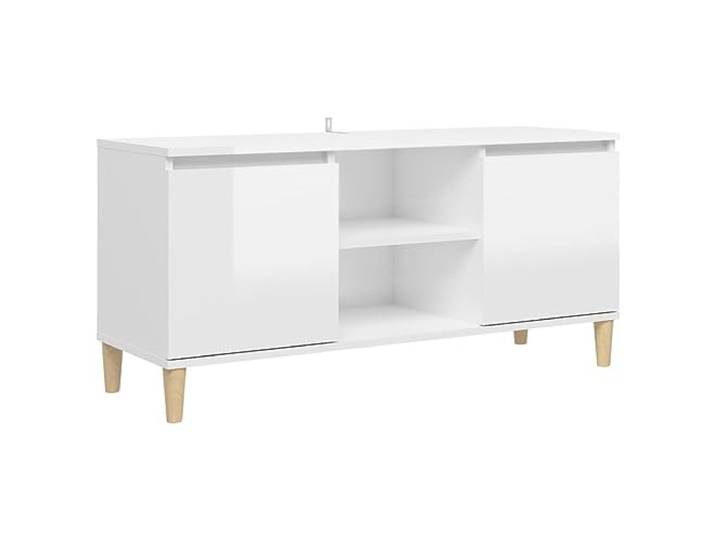 vidaXL TV Schrank mit Massivholz-Beinen Lowboard Sideboard Fernsehschrank Fernsehtisch TV Möbel Tisch Board HiFi-Schrank Hochglanz-Weiß 103,5x35x50cm