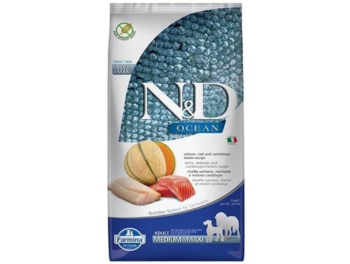 Farmina N&D Ocean Dog Lachs, Kabeljau, Cantaloupe, Melone Adult Medium&Maxi - Trockenfutter für Hunde - 12kg