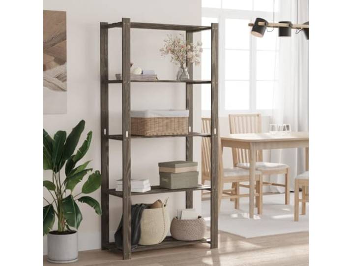 ZQQLVOO Lagerregal mit 5 Böden Grau 80x38x170 cm Massivholz Kiefer Massivholz Kiefer, 5 Ablagen, Grau, 80x38x170 cm, vielseitig, Wandbefestigung inklusive