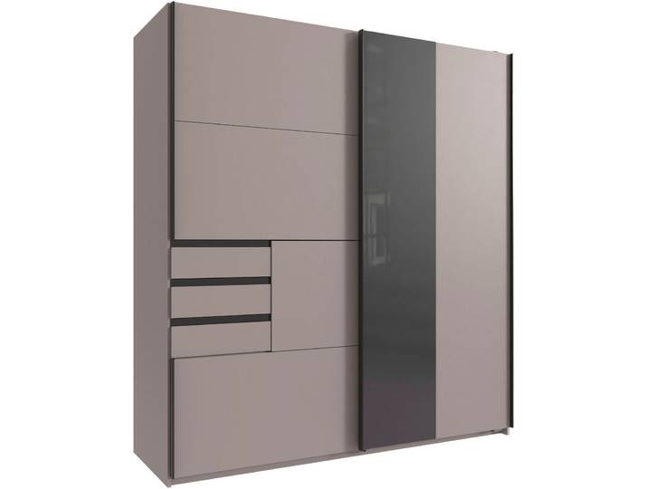 Schwebetürenschrank WIMEX COCHEM in der Breite 180cm, mit Glasabsetzung, inkl. 3 Schubladen , grau (saharagrau, abgesetzt glas grau, griffe schwarz), B:180cm H:198cm T:65cm, Holzwerkstoff, Schränke, Schwebetürenschrank